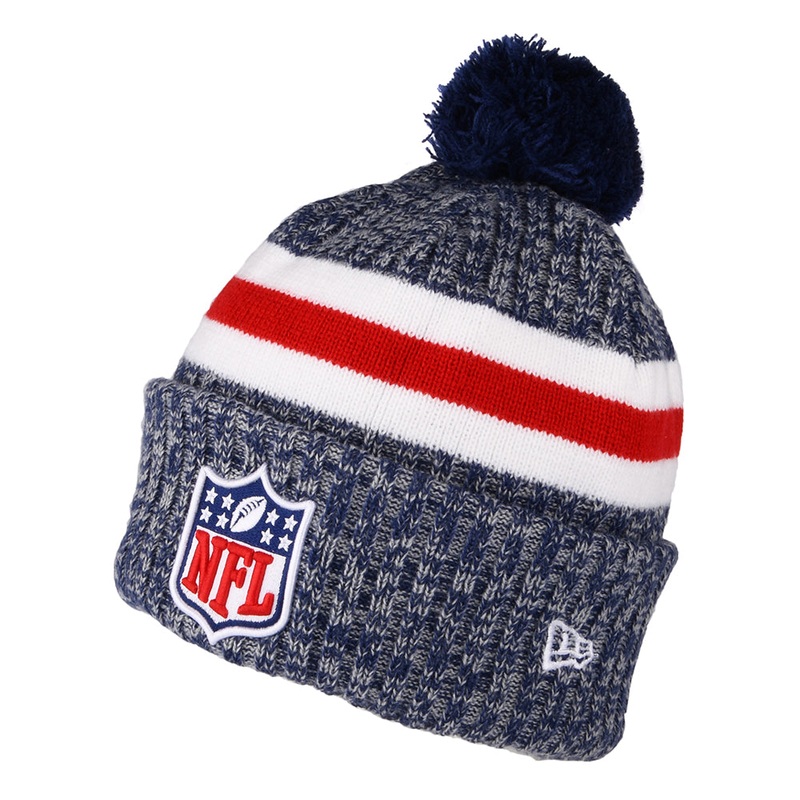 New Era NFL Official Logo Bobble Hat – NFL Sideline Sport Knit – Blue-Red-White 1-Size