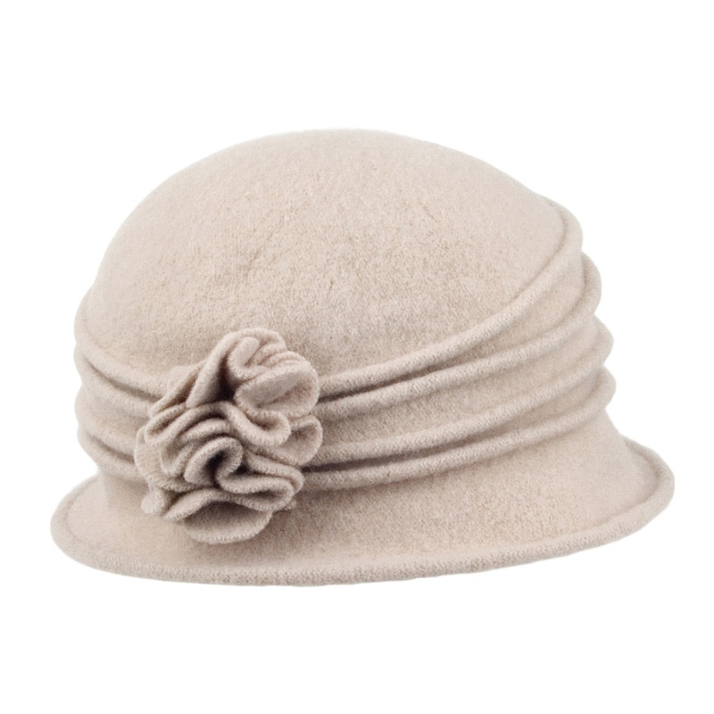 Scala Hats Grace Wool Cloche with Flower – Taupe 1-Size