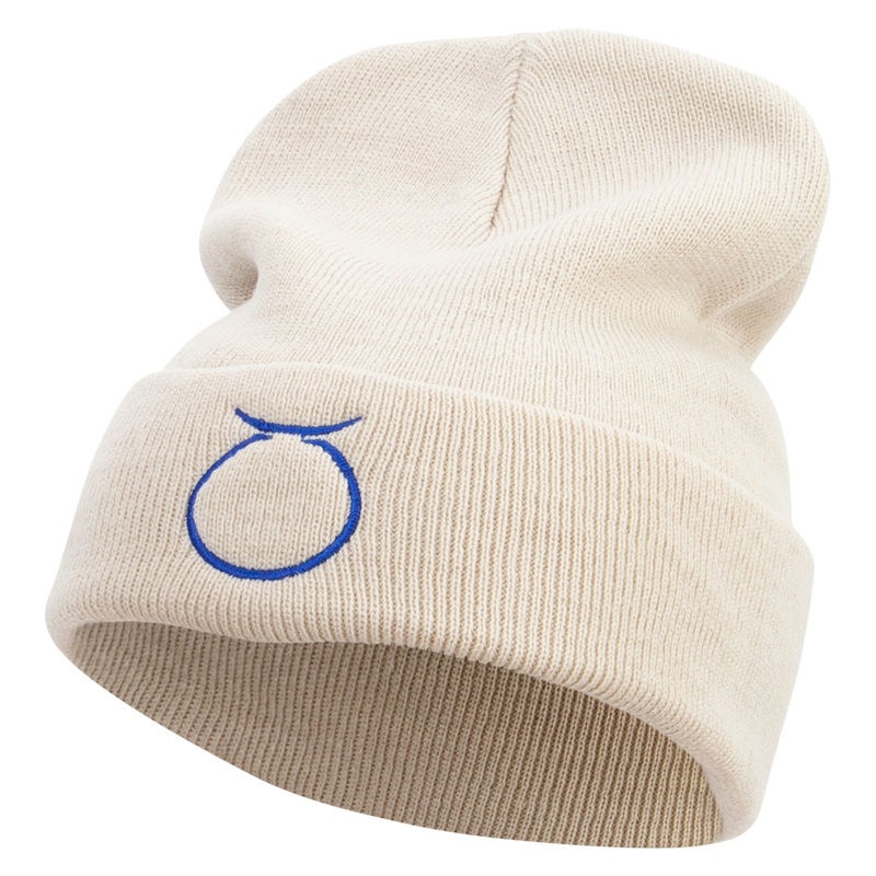 Taurus Astrology Embroidered 12 Inch Long Knitted Beanie Birch One Size