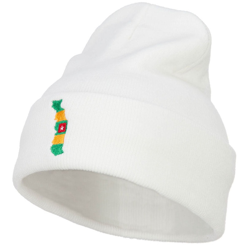 Togo Flag Map Embroidered Long Beanie White One Size