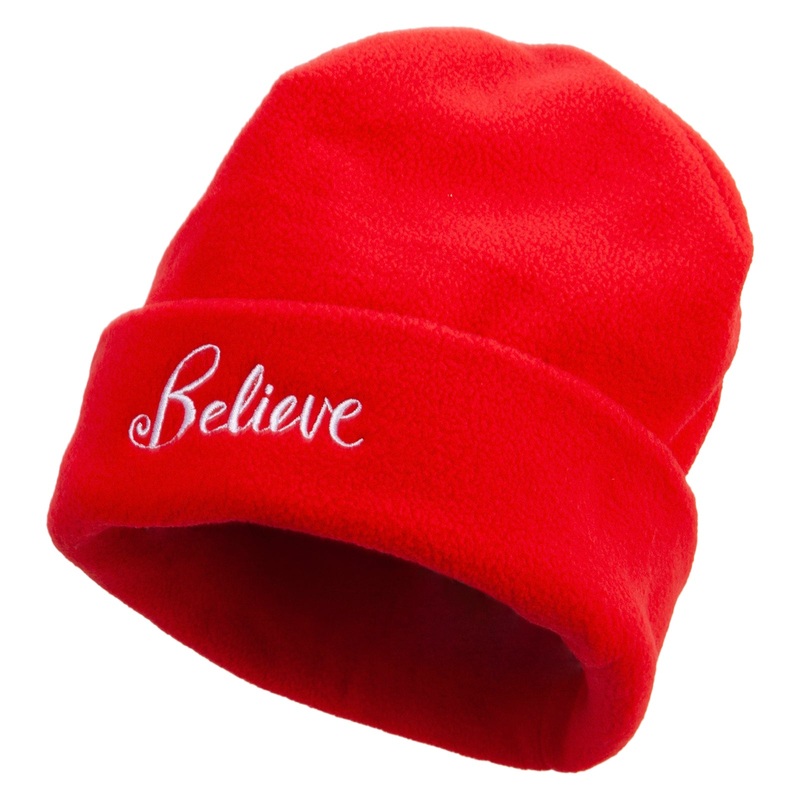 Believe Long Beanie Embroidered Big Size Reversible Micro Fleece Cap Red XL-3XL