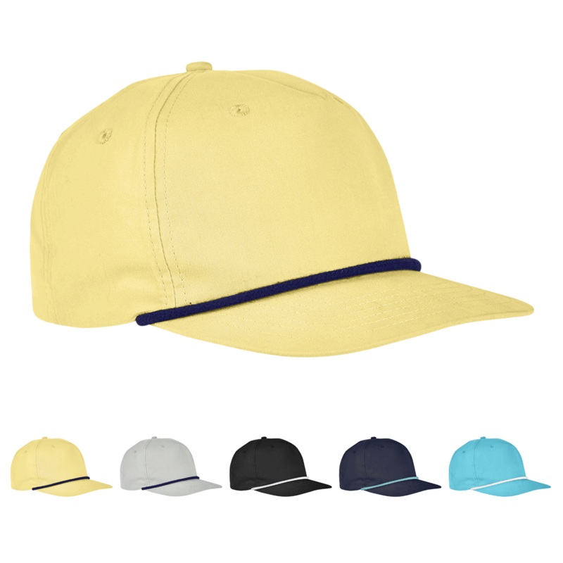Big Accessories BA671 5-Panel Golf Cap, Rope Hat Black/White
