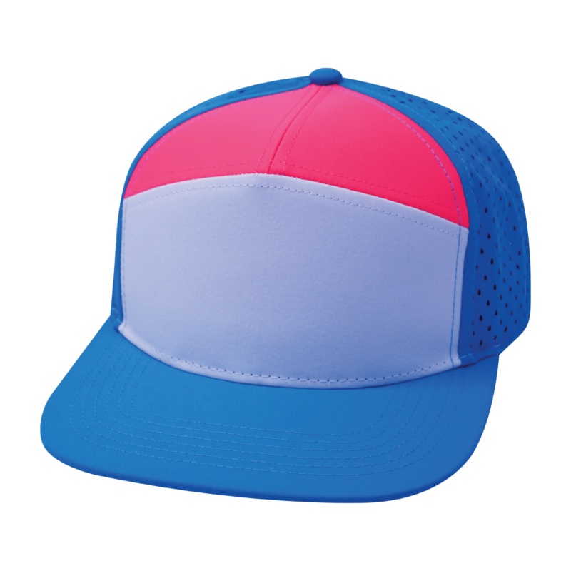 Blank – 7 Panel – Neon Blue / White / Neon Peach (Unisex) – Laser Mesh