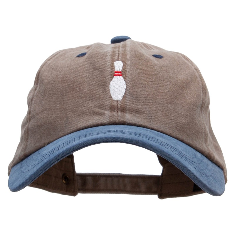 Bowling Pin Embroidered Pigment Dyed Wash Caps Khaki Navy One Size