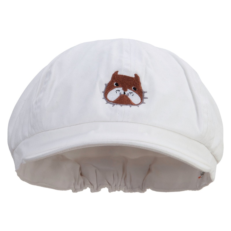 Bulldog Logo Embroidered Cotton Elastic Big Size Newsboy Cap White XL-2XL