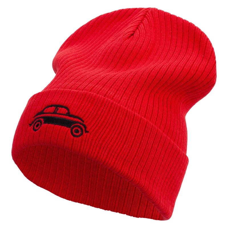 Classic VW Beetle Symbol Embroidered Big Size Cuff Long Beanie Red XL-3XL