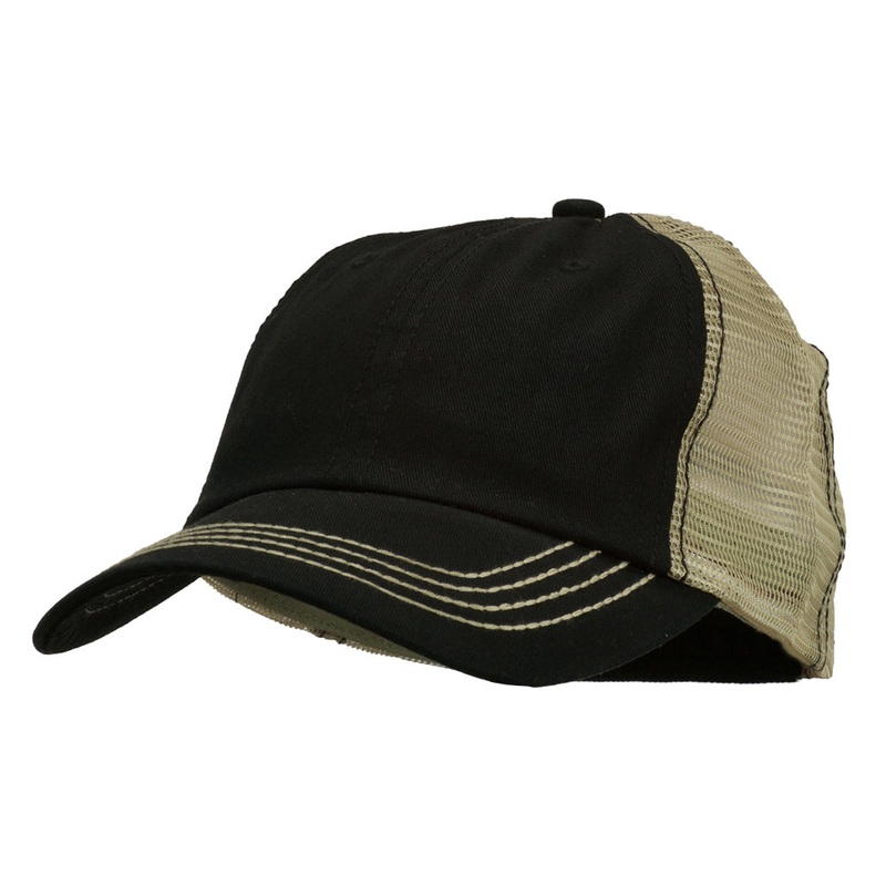 Cotton Twill Wash Trucker Cap Black Khaki One Size
