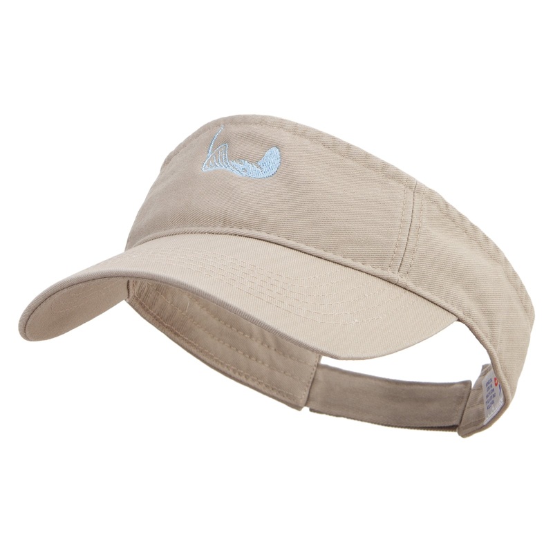Fish Stingray Embroidered Cotton Twill Washed Soft Visors Khaki One Size