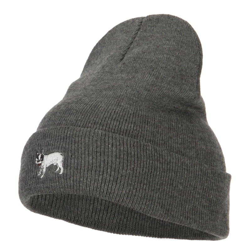 French Bulldog Embroidered Long Beanie Dk Grey One Size
