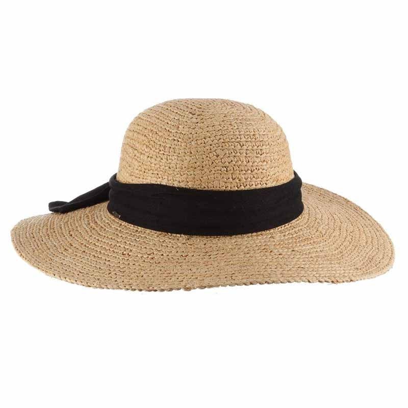 Hand Crocheted Raffia Sun Hat with Linen Scarf – Scala Collection Natural OS (57 cm)