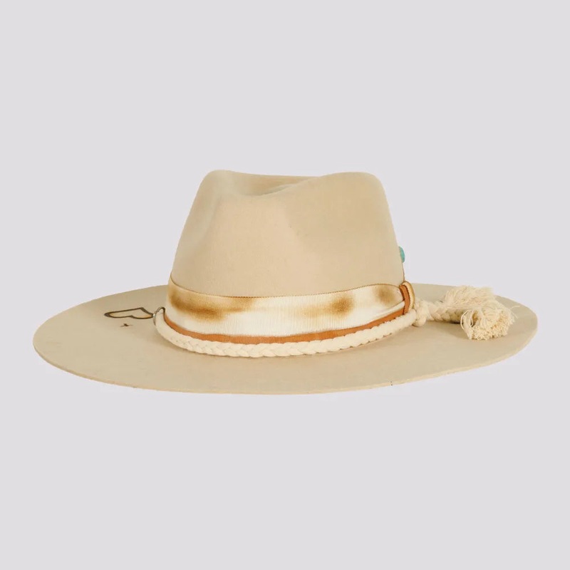 Kai | Womens Wool Felt Outback Fedora Hat with Heart Designs Ivory S/M
