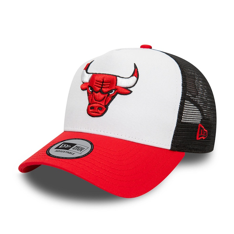 New Era Chicago Bulls A-Frame Trucker Cap – NBA Rear Arch – White-Red-Black Adjustable