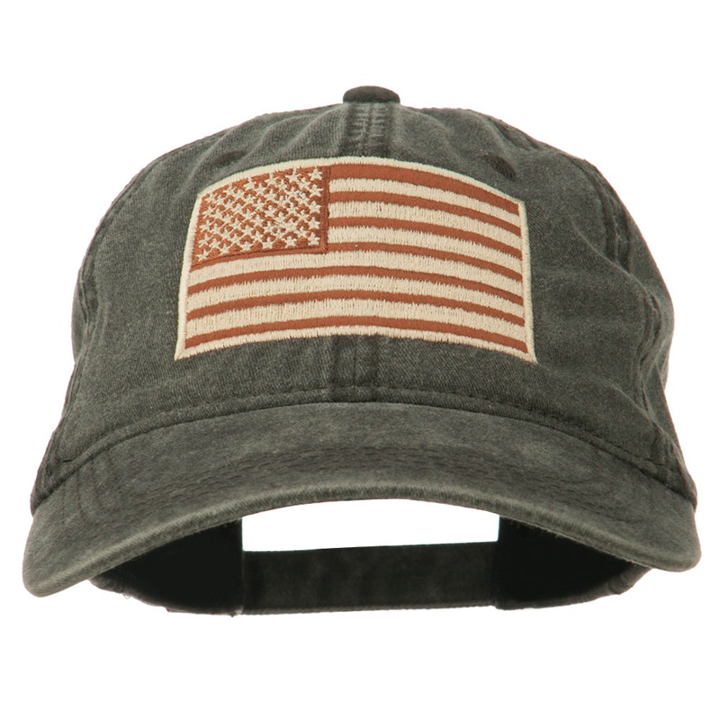 Tan American Flag Embroidered Washed Cap Black One Size