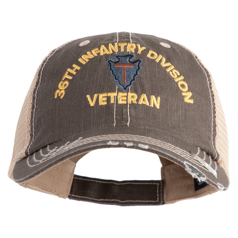U.S. Army 36th Infantry Division Embroidered Low Profile Special Cotton Mesh Cap Brown Khaki One Size