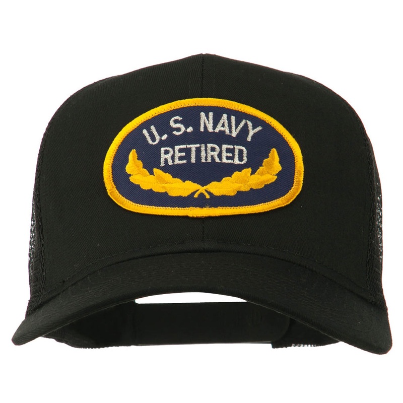US Navy Retired Emblem Patched Mesh Cap Black One Size