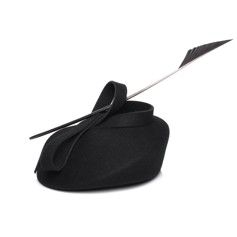 Whiteley Hats Wool Felt Beret With Quill – Black 1-Size