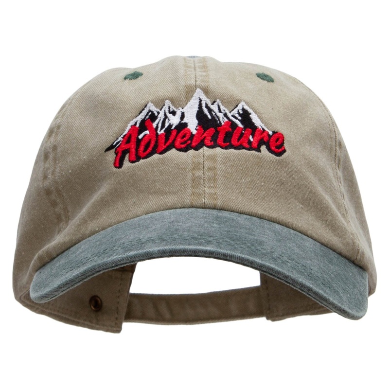 Adventure Mountains Embroidered Pigment Dyed Wash Caps Khaki Green One Size