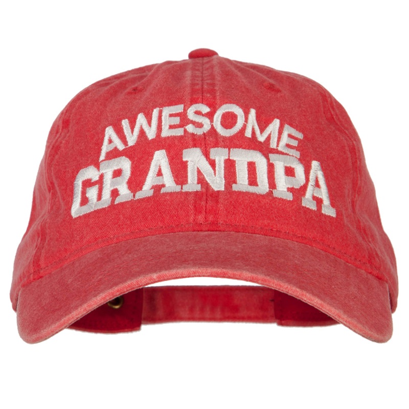 Awesome Grandpa Embroidered Washed Cotton Twill Cap Red One Size