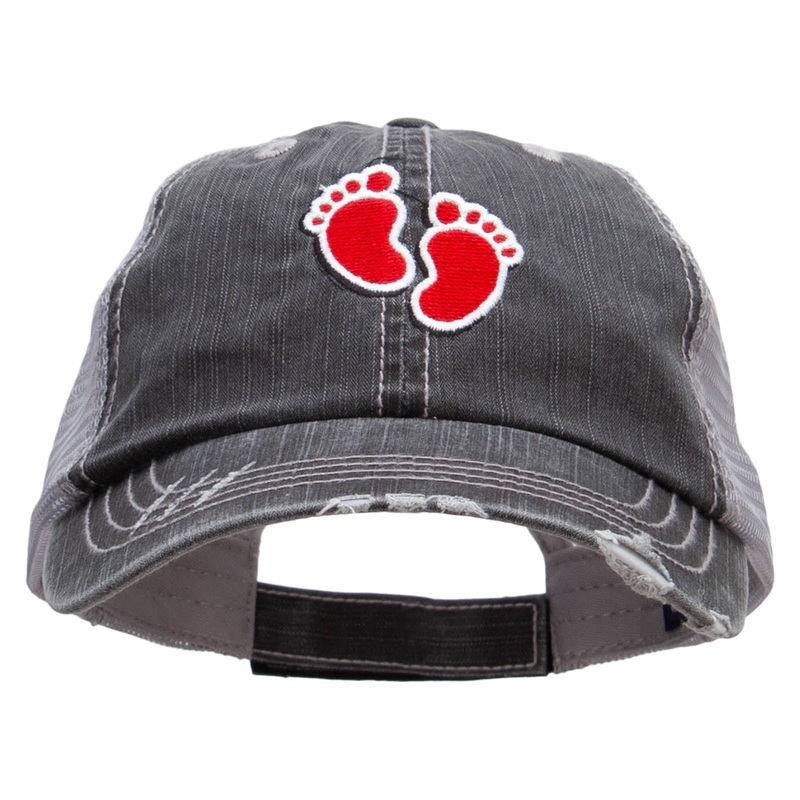 Baby Foot Print Embroidered Low Profile Special Cotton Mesh Cap Black One Size