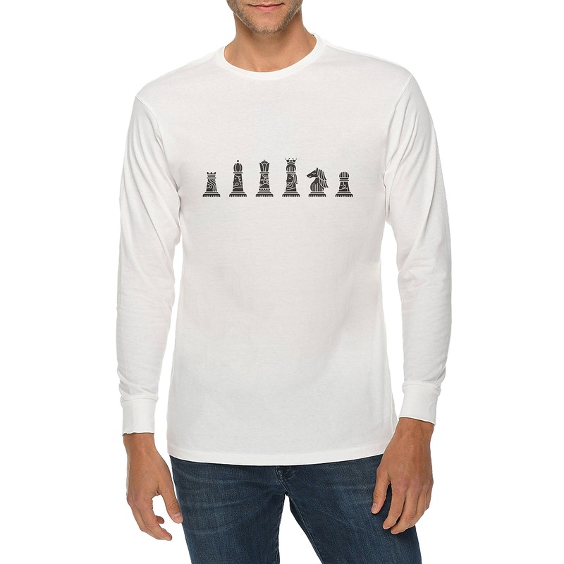 Black Chess Piece Graphic Long Sleeve Crewneck Tee White XS
