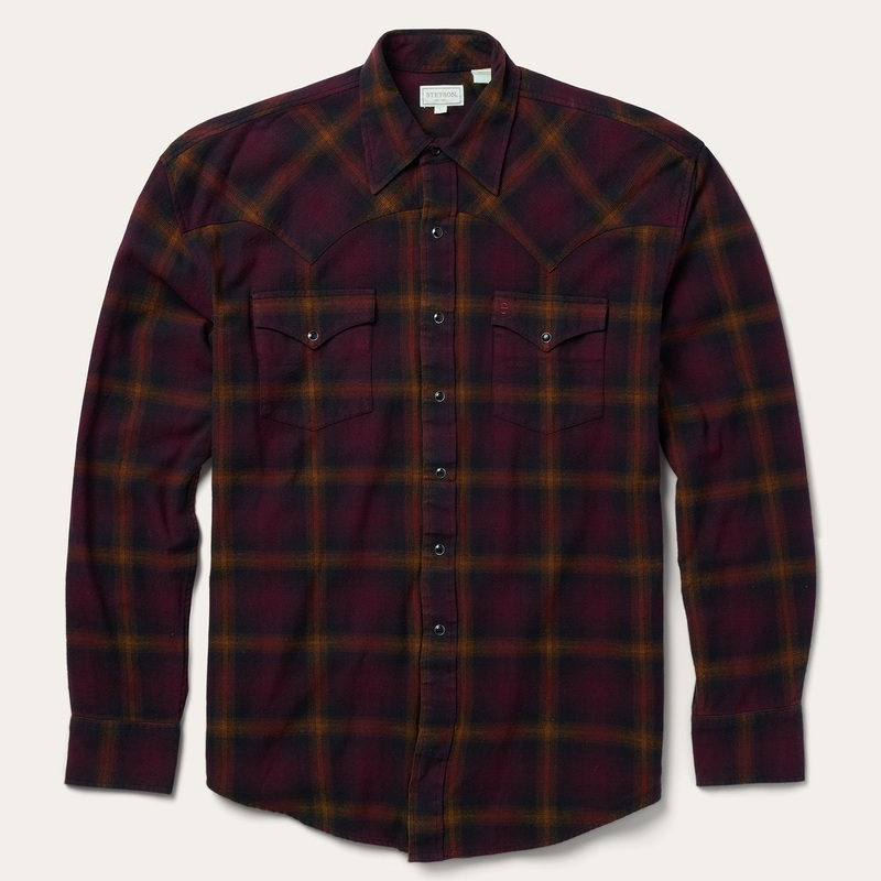 Black Wine Plaid Flannel Western Shirt Wine S