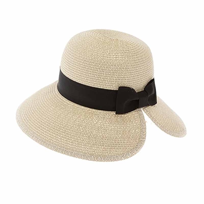 Butterfly Split Brim Sun Hat with Black Ribbon Band – Boardwalk Style White Tweed Medium (57 cm)