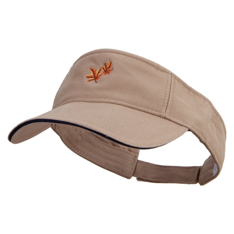 Canada Fall Maple Leaves Embroidered Prostyle Cotton Twill Washed Visor Khaki Navy One Size