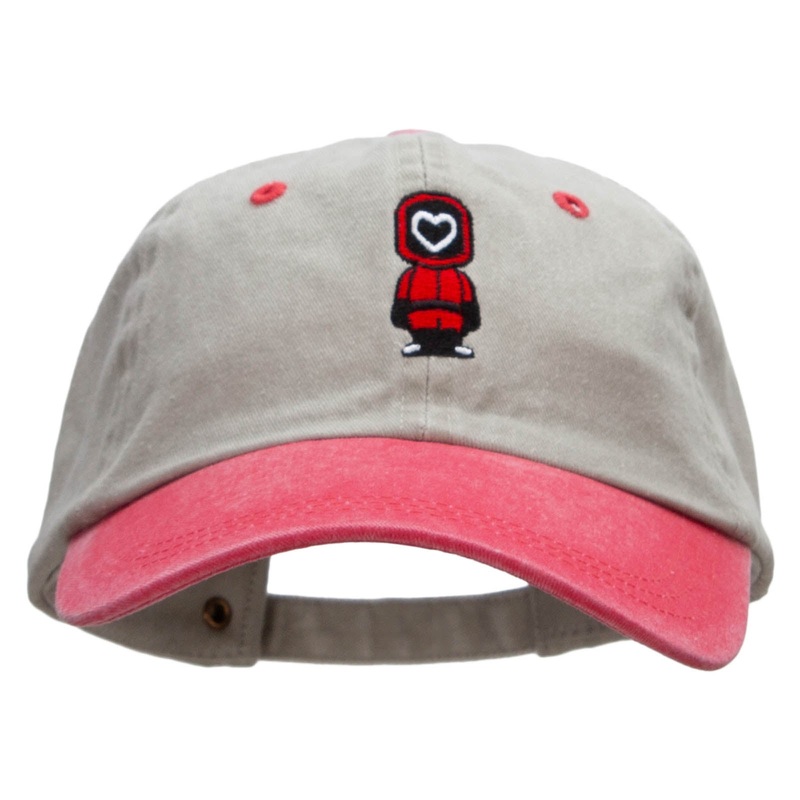 Heart Games Embroidered Pigment Dyed Wash Caps Beige Red One Size