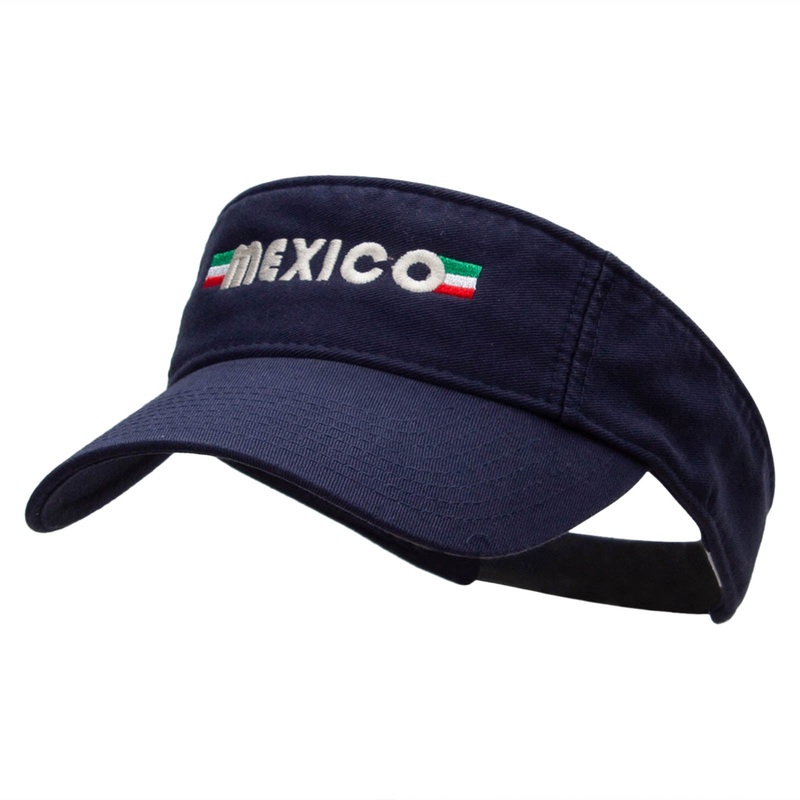 Mexico Banner Embroidered Pro Style Cotton Twill Washed Visor Navy One Size