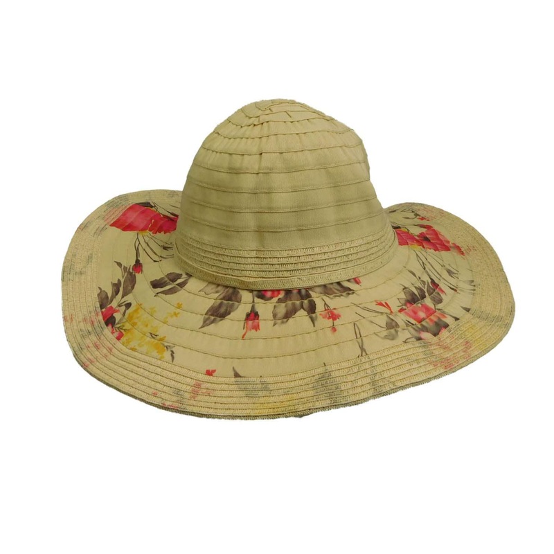 Ribbon and Straw Floppy Hat Blue
