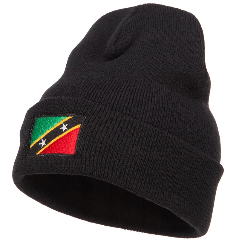 Saint Kitts and Nevis Flag Embroidered Long Beanie Black One Size