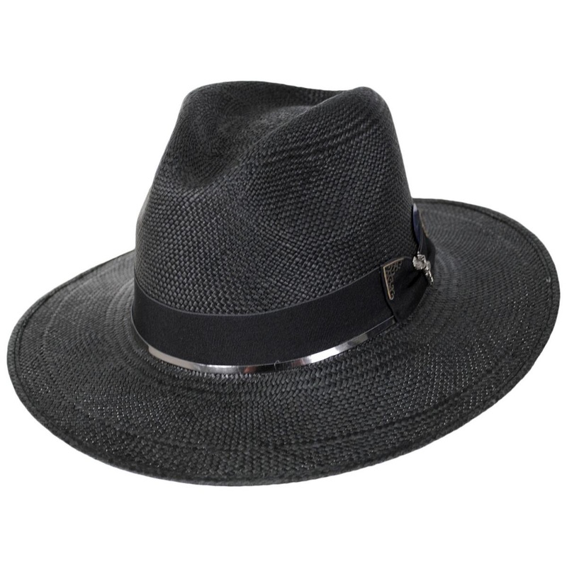Santana Distressed Panama Straw Fedora Hat DISTRESSED BLACK S