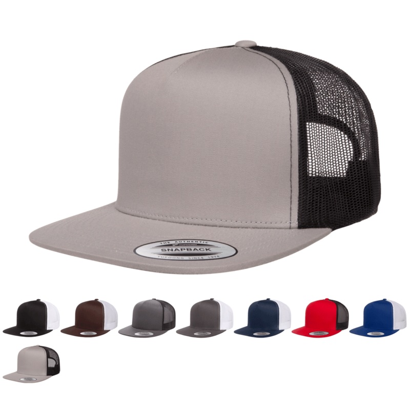 Yupoong 6006T Classic Trucker Snapback Hat, Flat Bill – Lot of 100 Hats – YP Classics Black/White