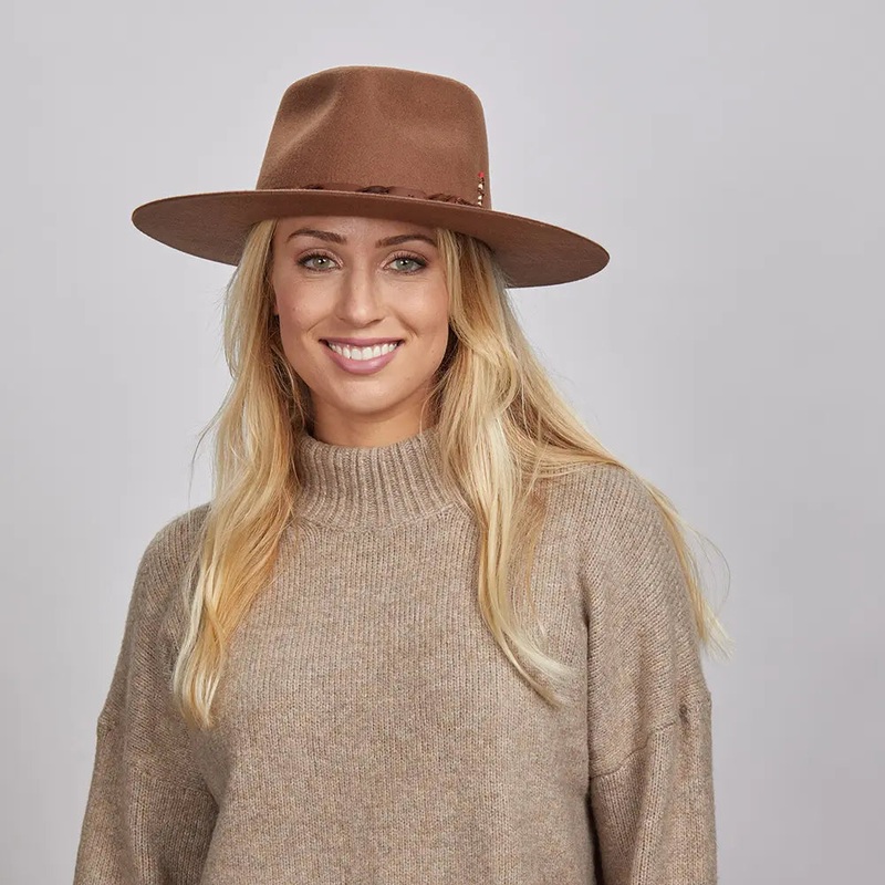 Aspen | Womens Wide Brim Felt Fedora Hat Brown SM