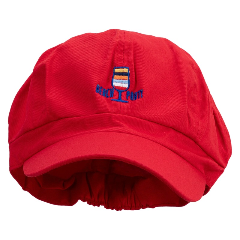 Beach Party Logo Embroidered Cotton Elastic Newsboy Cap Red One Size