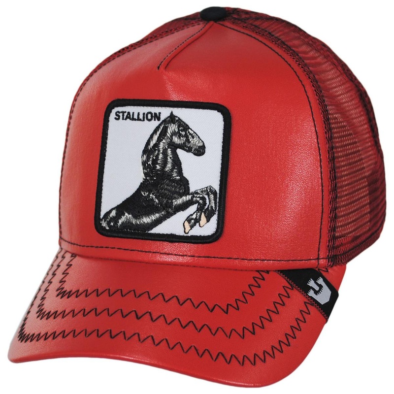 Cherry Mustang Stallion Vegan Leather Mesh Trucker Snapback Baseball Cap RED ADJUSTABLE