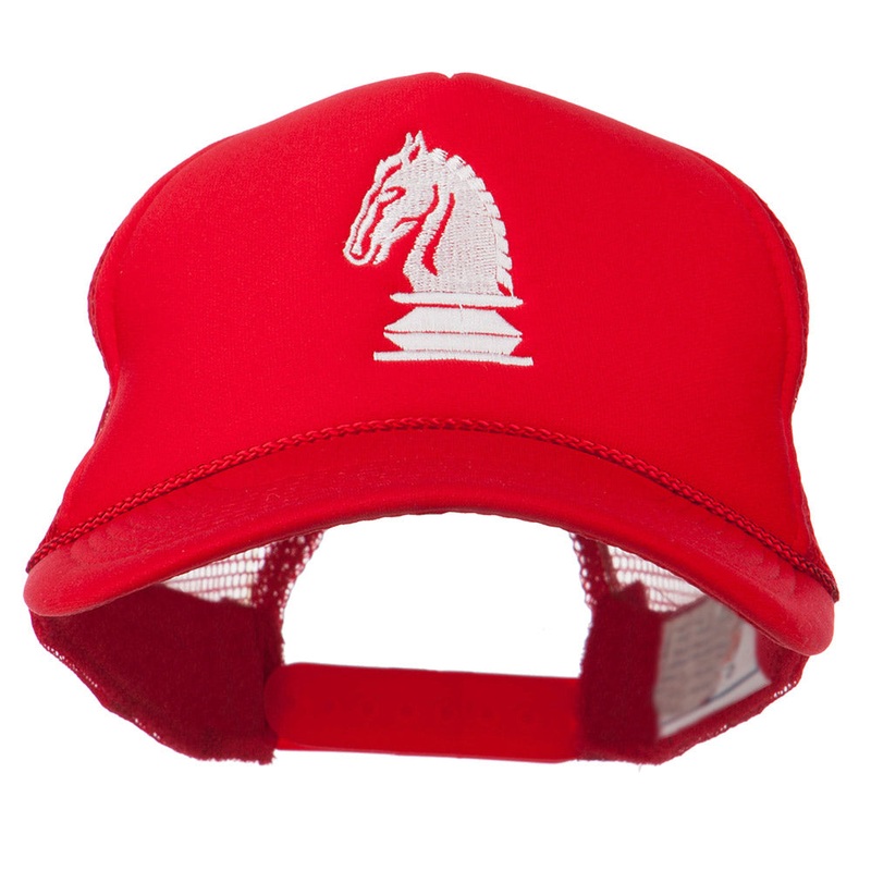 Chess Knight Embroidered Foam Front Mesh Back Cap Red One Size