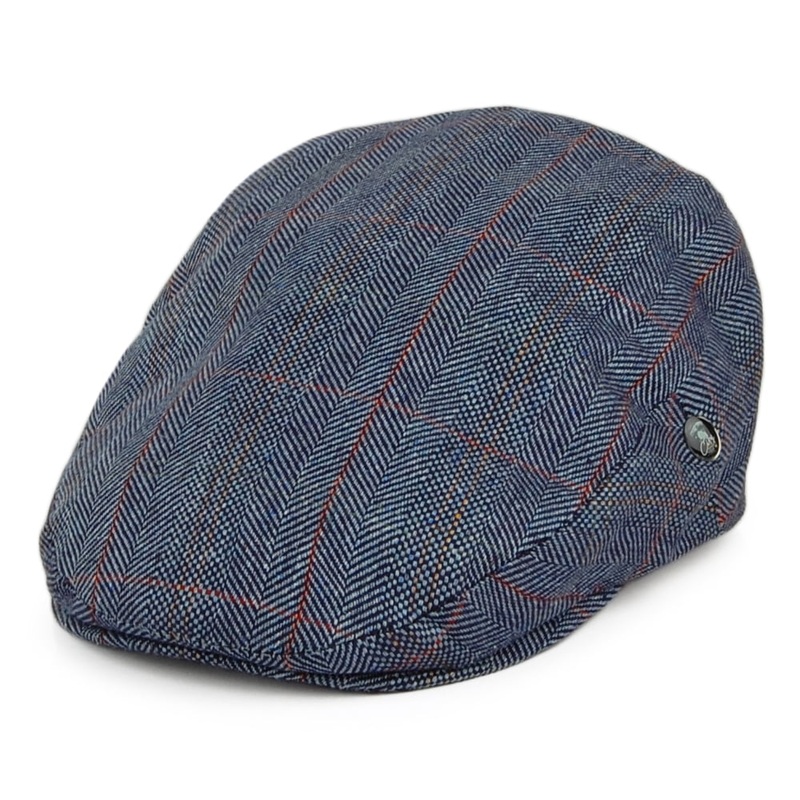 City Sport Windowpane Pure Silk Flat Cap – Navy Blue 55
