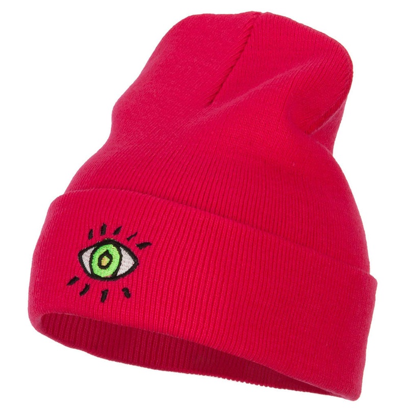 Green Eye Embroidered Long Beanie Magenta One Size