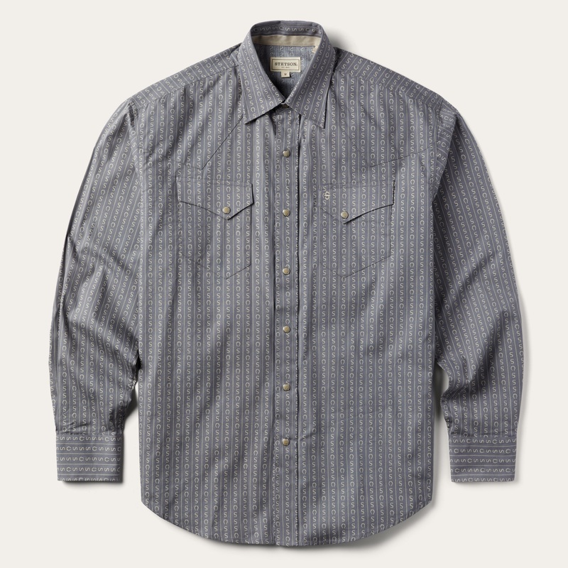 Horseshoe Stripe Print Shirt Grey S
