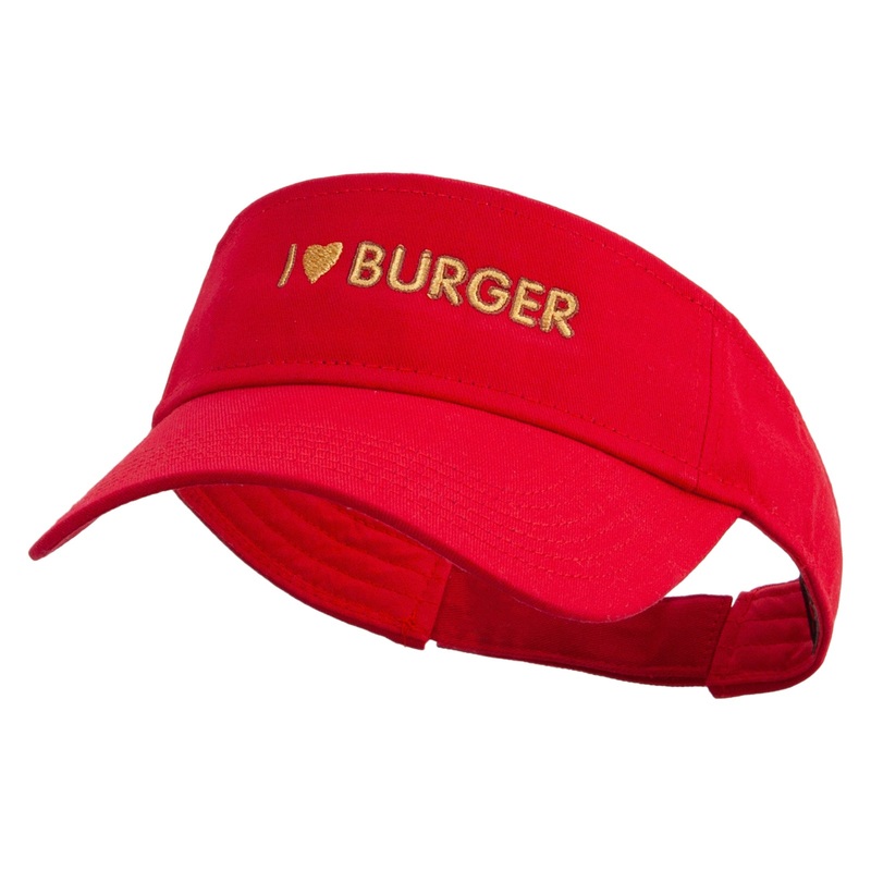I Love Burger Embroidered Cotton Twill Sun Visor Red One Size