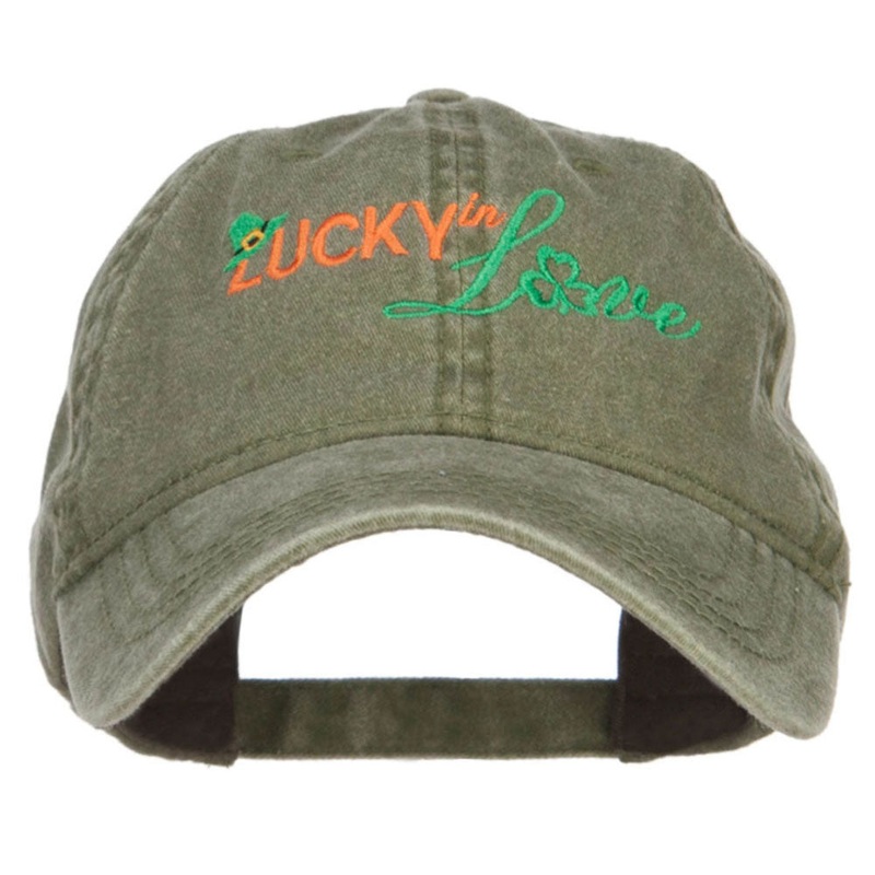Lucky in Love Embroidered Washed Cap Olive One Size