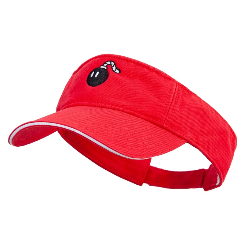 Mario Bomb Embroidered Prostyle Cotton Twill Washed Sandwich Visor Red White One Size