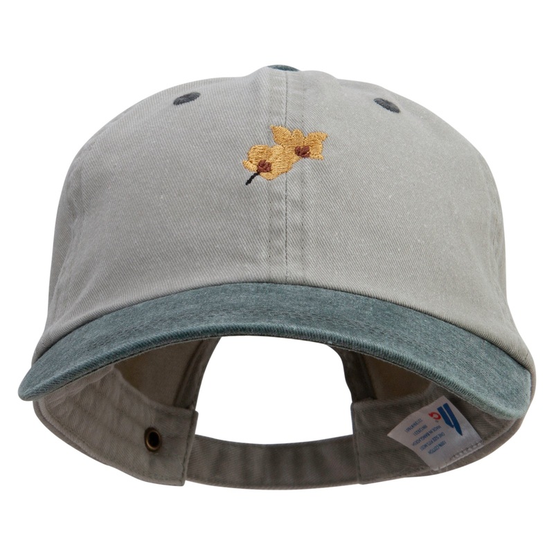 Orchid Flower Embroidered Pigment Dyed Wash Cap Beige Green One Size