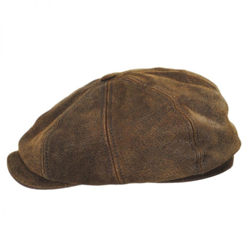 Pigskin Leather Newsboy Cap BROWN S