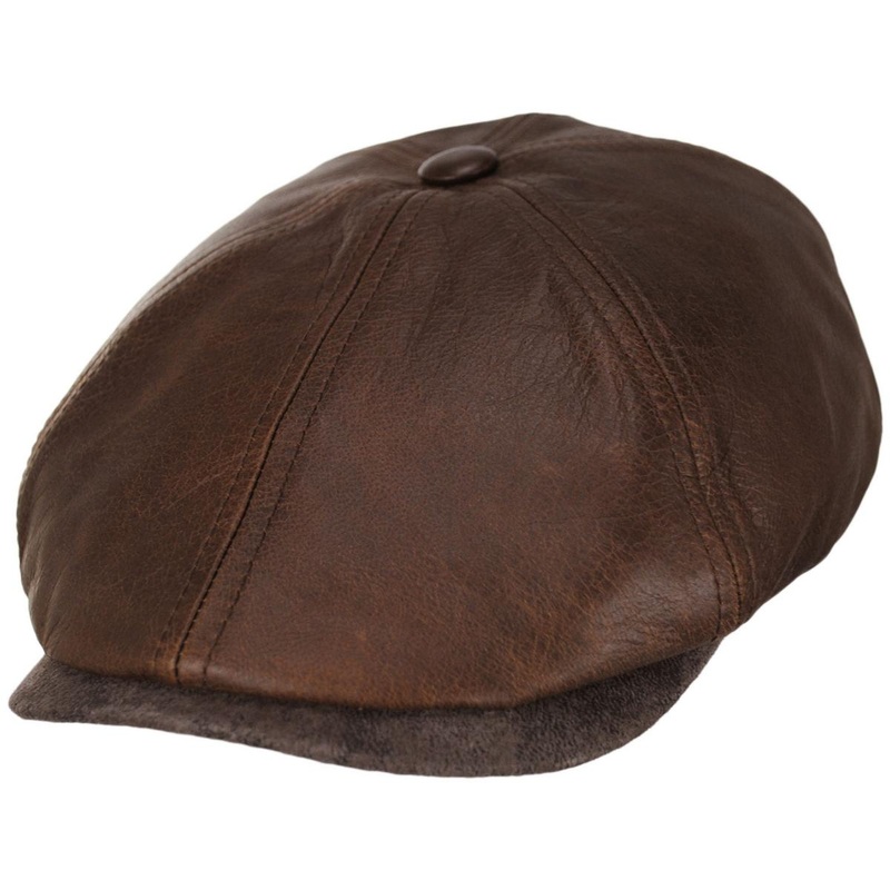 Six-Panel Leather Newsboy Cap BROWN S