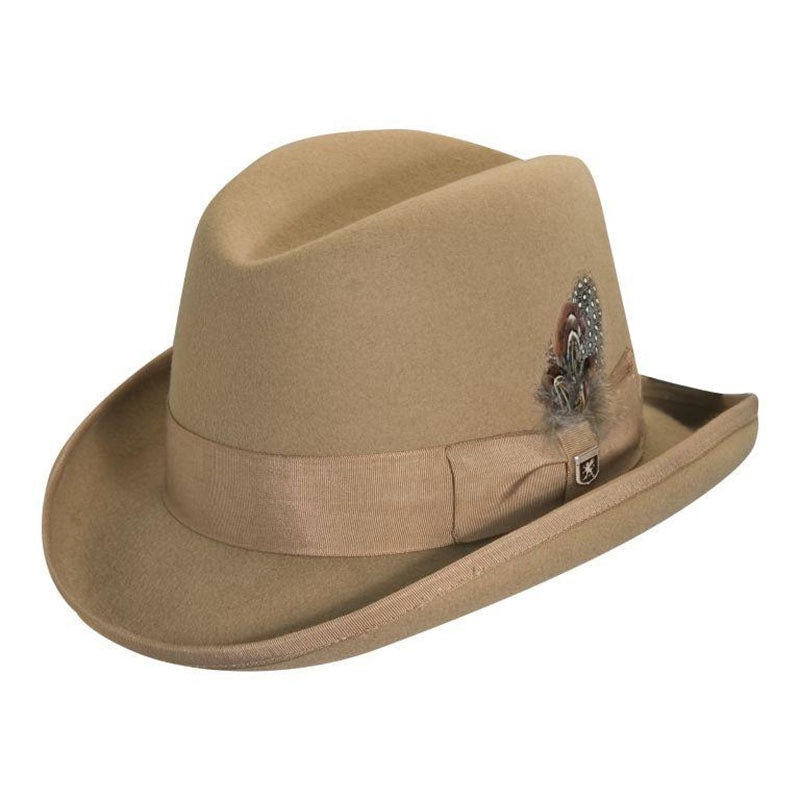 Wool Felt Homburg with Feather Accent, 2XL – Stacy Adams Hats Camel 2X-Large (63 cm)