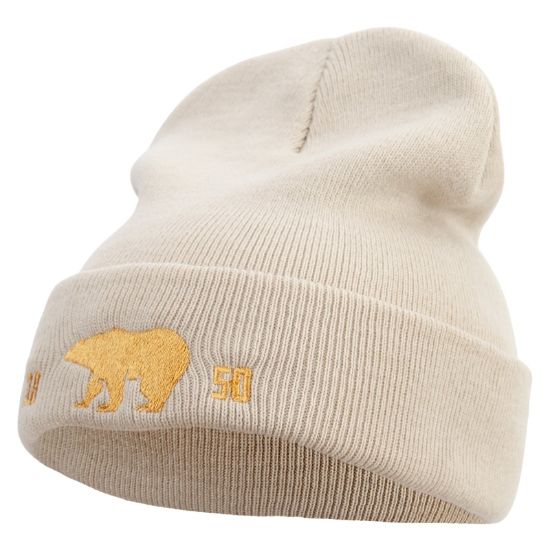 1850 California Bear Embroidered 12 Inch Long Knitted Beanie Birch One Size