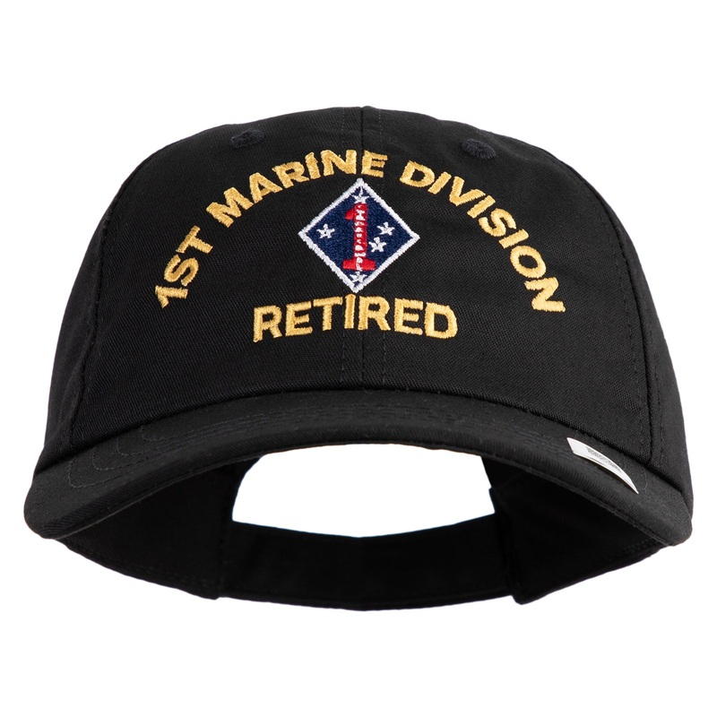 1st Marine Division Retired Embroidered 6 Panel Unstructured Cotton Twill Cap Made in USA Black One Size