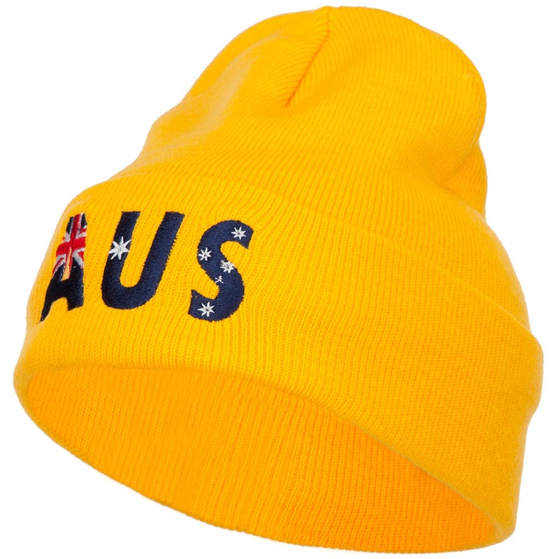 Australia AUS Flag Embroidered Long Beanie Yellow One Size